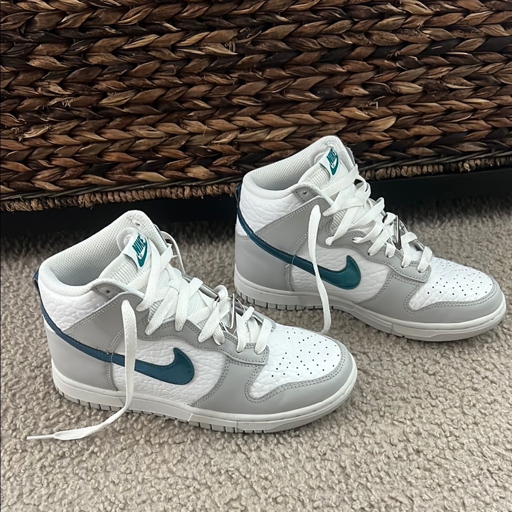 Nike White and Teal High-Top Sneakers
